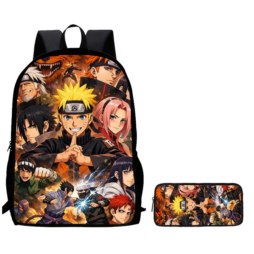 2Pcs Set Kids Backpack With Pencil Bag, Cartoon NARUTO School Bag For Boys Girls Aged 6-10, Durable Lightweight School Backpack.
