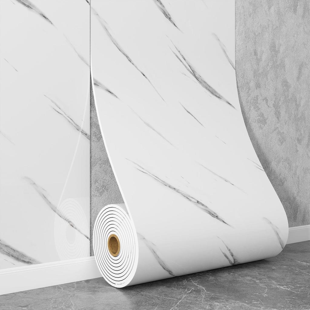 Self-Adhesive Waterproof Imitation Marble Tile Wall Sticker for Bathroom, Living Room, Kitchen, and TV Background.
