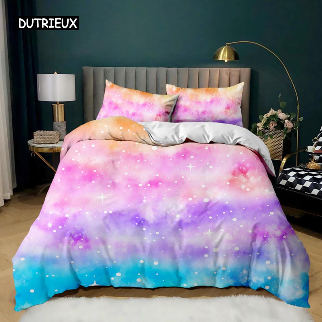 Rainbow Duvet Cover Set Girly Spiral Multicolor Bright Sequins Bedding Set for Kids Girls King Size Soft Microfiber Quilt Cover