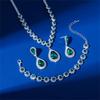 FYUAN Exquisite Red Blue Green Black Necklace Earrings Bracelet Water Drop Crystal Earrings for Wedding Zircon Sets
