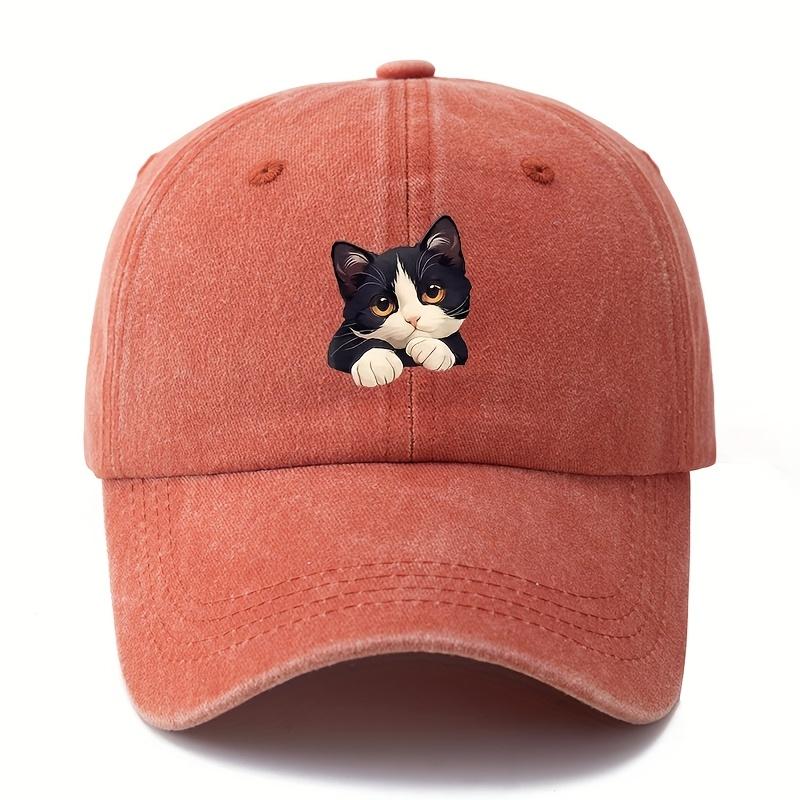 Simple Versatile Cute Cat Print Washed Vintage Soft Top Sunshade Baseball Cap Unisex Baseball Cap