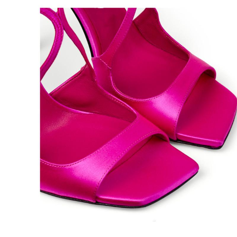 Catwalk Mode Sandalen Satijn Kruisbanden Vierkante Neus Dunne Hoge Hakken 10cm Damesschoenen Groot 34 -43 Zwart Rozerood Kwaliteitssandalen