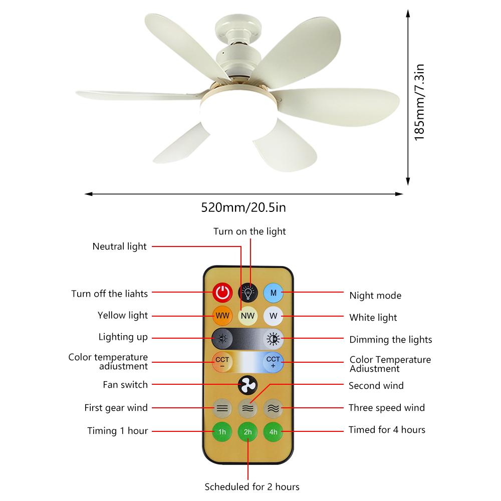 Ceiling Fans With Remote Control And Light 6 Leaves Powered Mute Ceiling Canopy Fan For Sitting Room Bedroom E27 Converter Base
