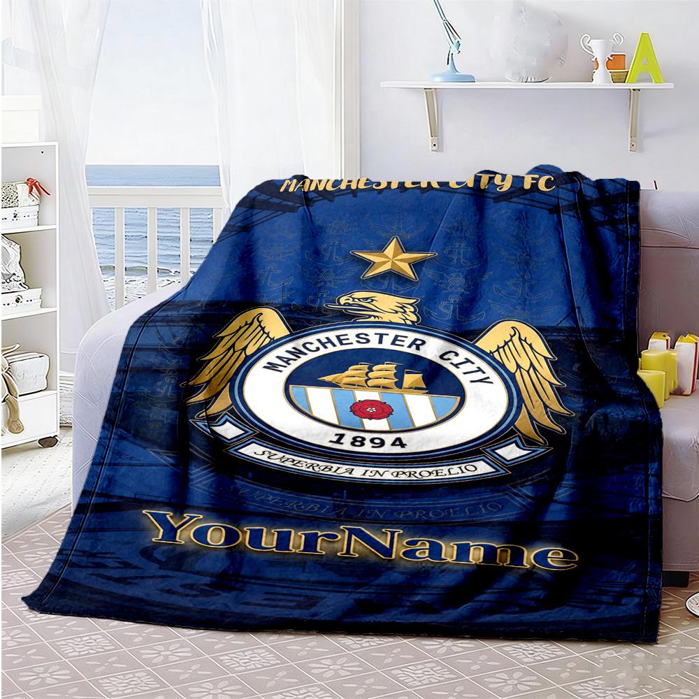 Manchester City Customize Your Name Blanket Multi-purpose Personalized Blanket Ultra-Soft Suitable for Sofa Livingroom Picnics Bed