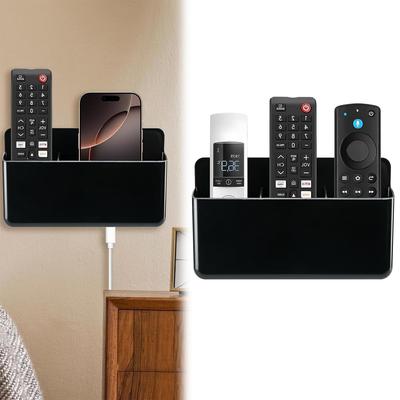 PPIOOY Wall-Mounted Remote Control Holder, Adhesive Tape Type, No Drilling Required, ABS Plastic, Multifunctional Storage Box, Small Item Organizer,
