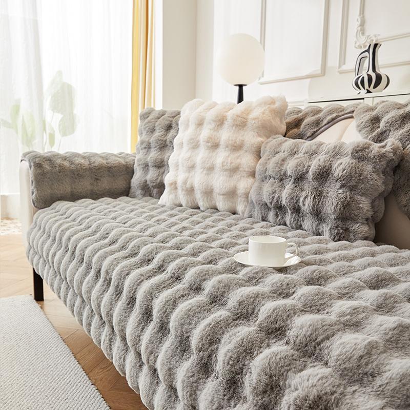 Rabbit Plush Sofa Cushion, Non-Slip Advanced Seat Cushion In Winter, Net Red Leather Sofa Cover, Simple Cover Cloth Towel In Winter