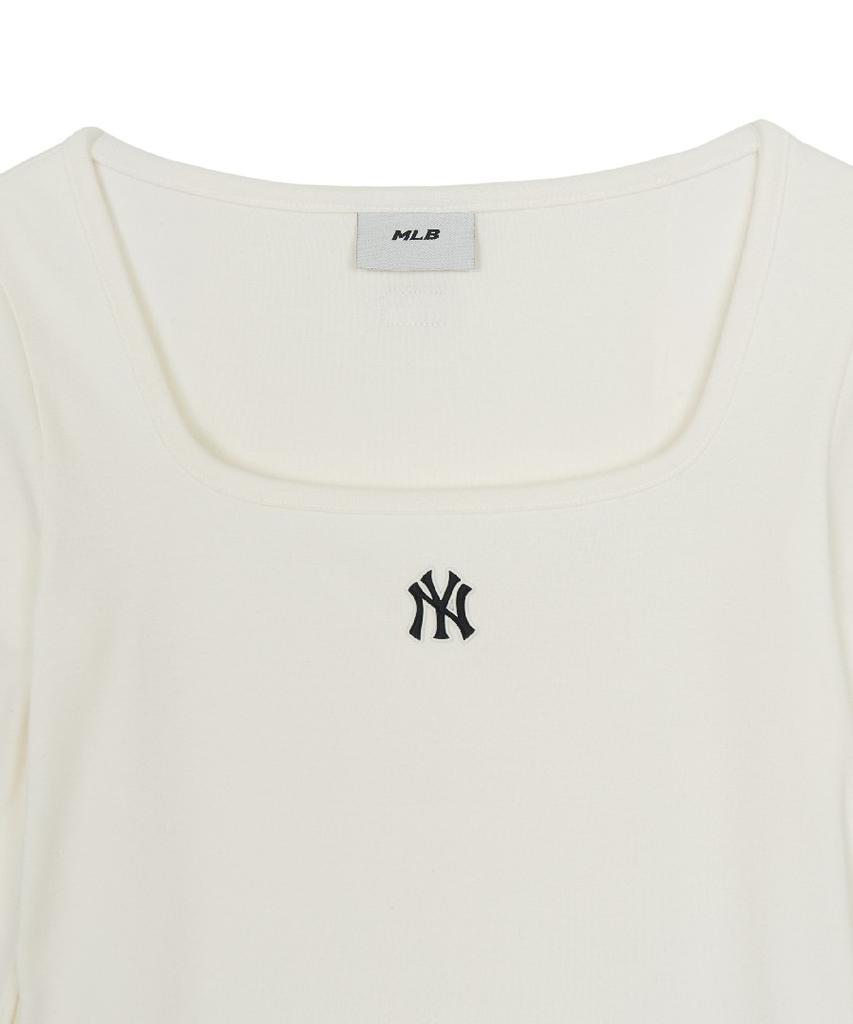 Emelbi Women'S Basic Slim Semi-Crop Square Neck Long Sleeve T-Shirt Ny (Cream)