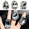 3PCs Rhinestone Crystal Vintage Wedding Ring Adjustable Size Large Crystal Ring  Daily Outfits
