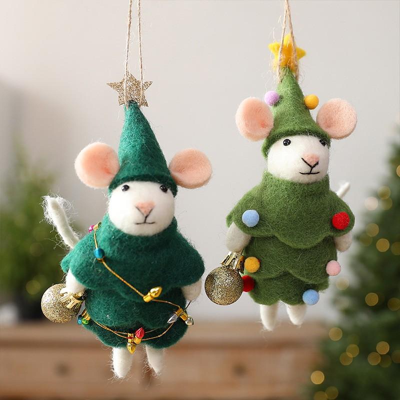Felt Mouse Ornament Christmas Tree Decoration Handmade Wool Hanging Decor Cartoon Style Festive Holiday Accessory