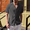 Mens Linen Style Short Sleeve Solid Shirts Casual Fit Formal Dress Top Tee Shirt