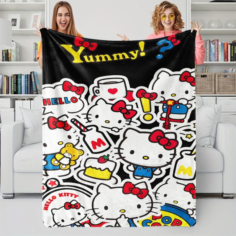 Kawaii Hello Kitty Throw Blanket, Soft Flannel Fleece Blanket for Sofa Bed Kids Girls Room