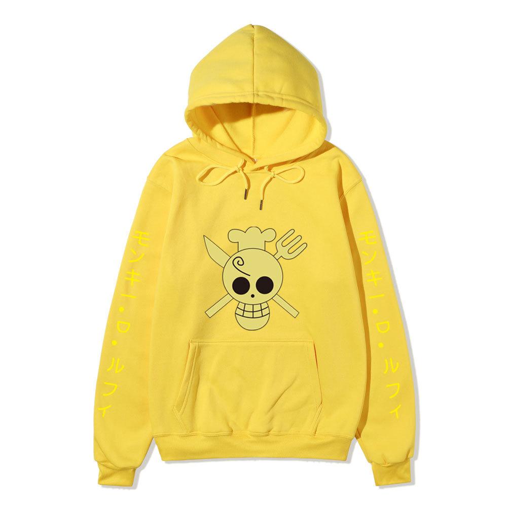 One Piece Sanji Hoodie, Chef Pirate Skull Logo Japanese Letter Sleeve Print Pullover Sweatshirt Unisex Streetwear