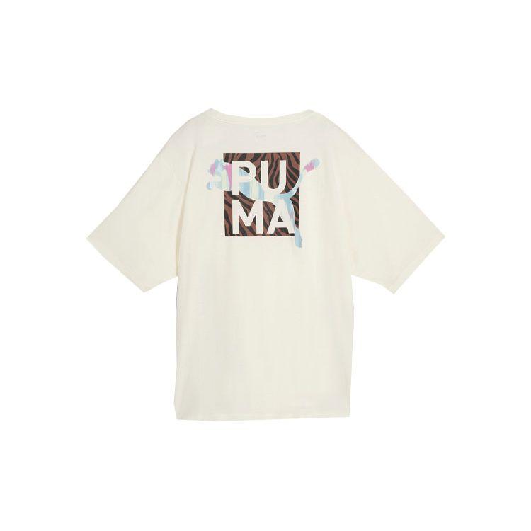 

Puma Boyfriend Animal Remix Letter Print Casual Round Neck Loose Short Sleeve T-Shirt Women Tops Off-White 524821-87 XS