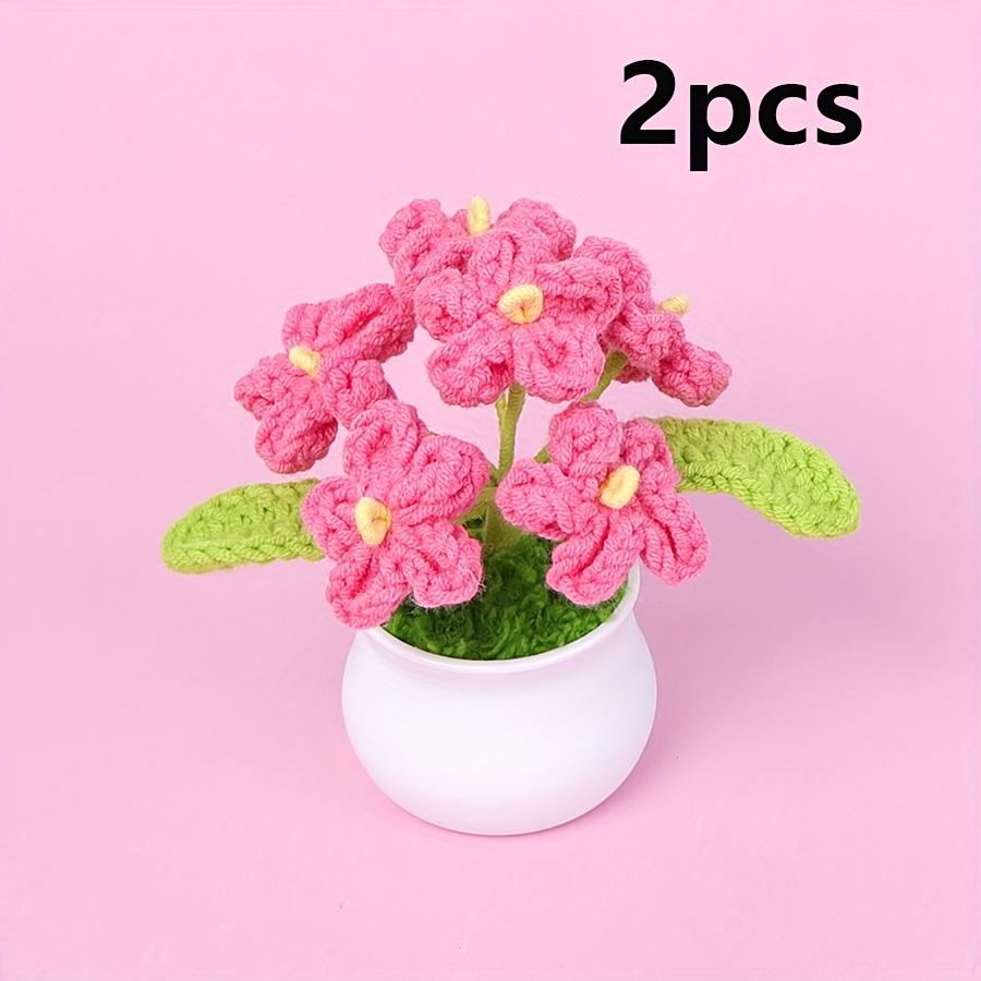 2pcs Handmade Crochet Fabric Daisy Flowers White & Pink Pots, Artificial Plants for Home Decor, Crochet Flowers, Gift for Special Occasions
