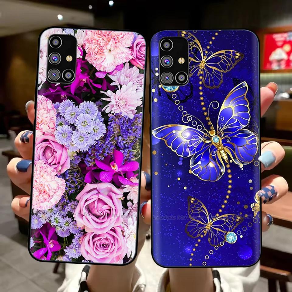 For Samsung Galaxy A51 Phone Case Heart-Butterfly Funda For Samsung A51 Case A 51 4G 5G Cover Protection Liquid Silicone Bumper