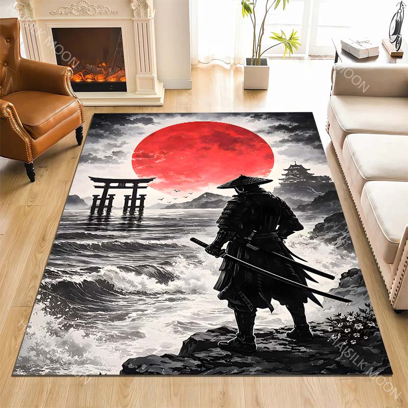Samurai, Red Sun, Ocean View Print Carpet Rug for Living Room Bedroom Sofa Doormat Home Decor Non-slip Floor Mat