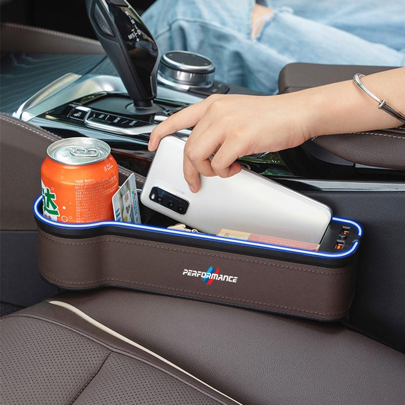 CXVA5 LED Light Car Seat Gap Storage Case Box For BMW M Performance G26 F11 F30 E90 E46 E60 E39 Car Interior Storage Pocket Cup Holder