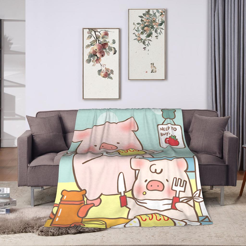 L-Lulu Pig Flannel Blanket Autumn Warm Throw Blanket for Kids Couch Chair Graphic Bedspread Sofa Bed Cover