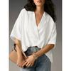 Loose Fit Short Sleeve Turn Down Collar Solid Color Casual Shirt With Pleats