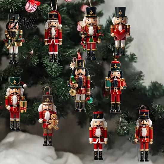 Rustic Christmas Tree Pendants Nutcracker Ornaments, Durable Wooden Hanging Figurines, Country Style Retro Holiday Gift Tags Decorations, for