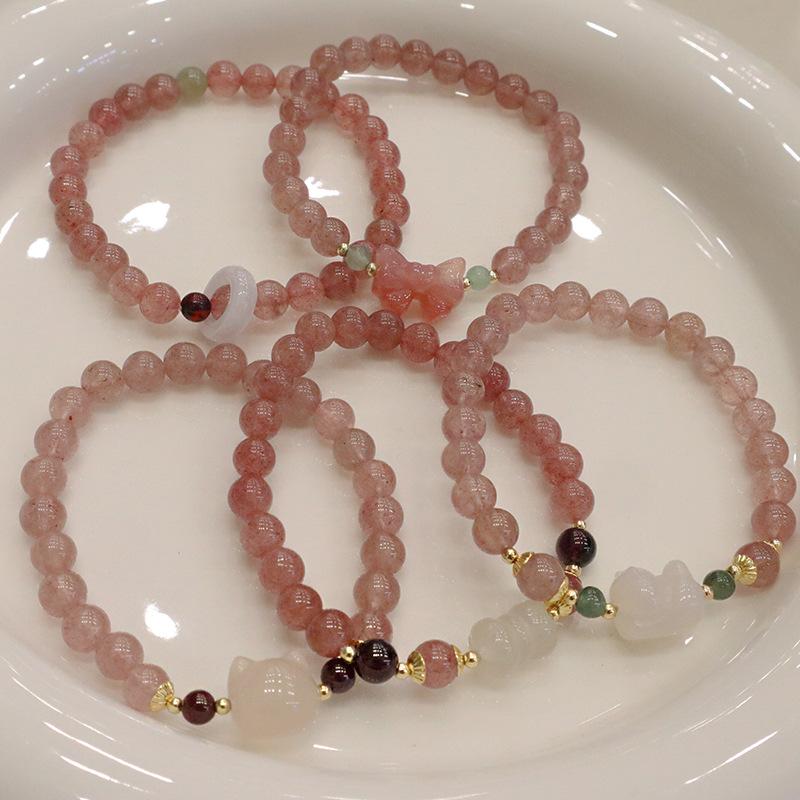 Natural Strawberry Crystal Bracelet Bangles Women Fashion Jewelry Accessories Gift