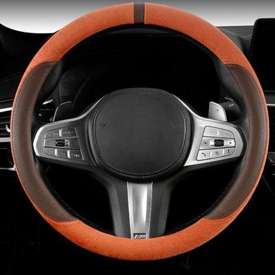 Her Mevsim İçin Süet Kapak Otomatik Direksiyon Simidi Kılıfı Ultra İnce Kaymaz D Şekilli Yuvarlak Nefes Alabilir Araba Direksiyon Simidi Koruyucu
