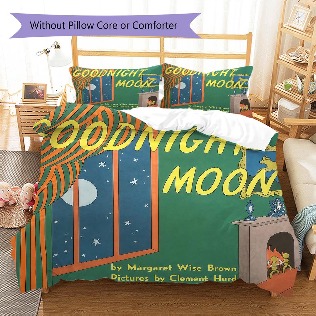 Goodnight Moon Pattern Bedding,Quilt Set Quilt Cover Pillowcase Home Birthday Gift (1 * duvet cover + 2 * pillowcase, without core)