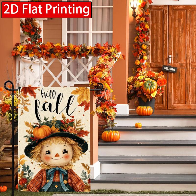 2D Flat, 2D Flat Hello Thanksgiving_ Autumn Scarecrow Garden Flag(1)_3 (1)- Outdoor Garden Flag Double-sided Home Decoration Courtyard Decoration Outd
