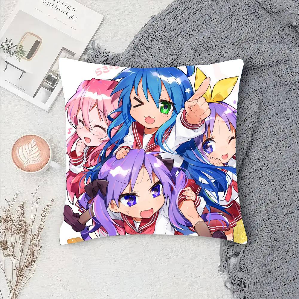 Anime Lucky Star Pillow Case Fashion Square Pillowcase Bedroom Sofa Room Ins Decoration Leisure