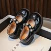 Girls Round Toe Kids Leather Shoes 2024 Spring and Autumn New Lace Pearls Shiny Loafers Children Pearls Lace Fashion Casual Shoe