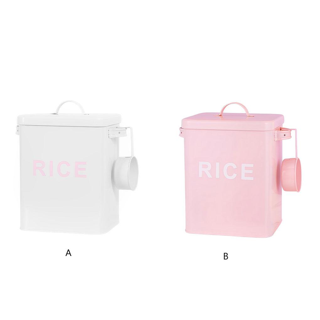 Metal Canister Rice Buckets Grain Tin Powder Laundry Powder Case Lid Scoop Insect-Proof Sealed Multipurpose Airtight