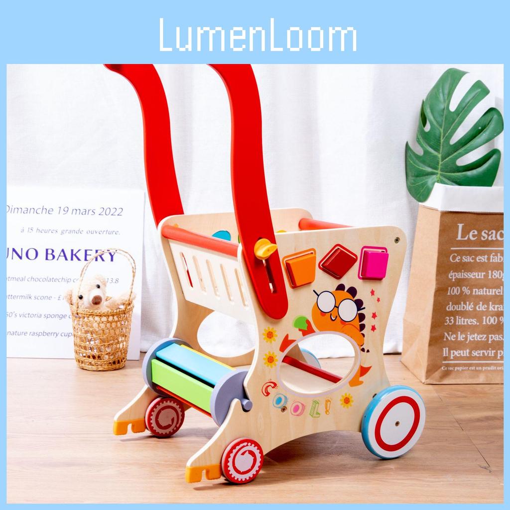 Wooden Multi Function Baby Push Cart For Toddler Walking And Shape Recognition