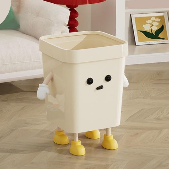 Yousheng Cute Trash Can 12/16L Cartoon Garbage Bin with Eyes Hands Legs Plastic Open Top Waste Basket for Kitchen Office Bathroom