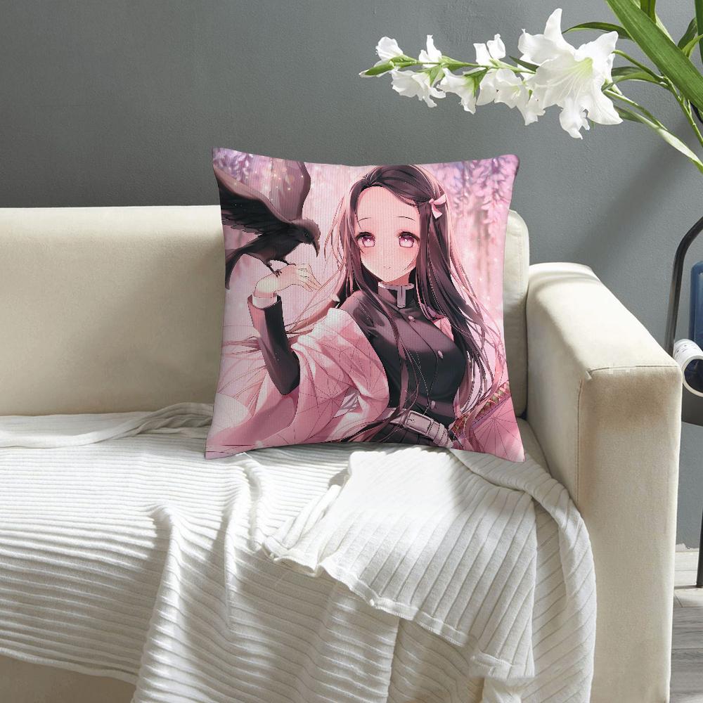 N-Nezuko Kamado D-Demon-Slayer Pillow Case Sofa Decor Home Double-Sided Printing Short Plush Cushion Cover Throw Pillow Cover