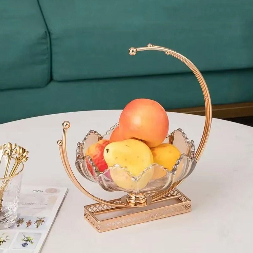 Metal Frame Flower Basket Shape Fruit Plates Glass European Fruit Tray  Photography Props