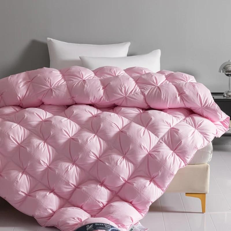 White Goose Down Comforter Double King Queen Size Hotel Fluffy Duvet Insert All Season Thickened Warm Quilt Solid Color Blanket