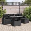 Vidaxl 6-Cz. Gartenmöbel-Set mit Kissen, Schwarzer Polyrattan