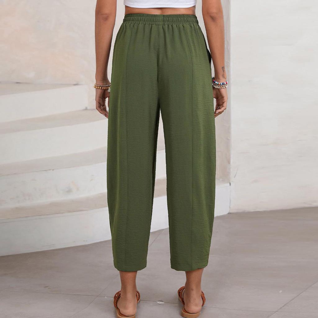 Pants For Women Casual Solid Summer Elastic Waist Loose Lightweight Drawstring  Trousers With Pockets
