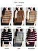 100% Pure Wool Women's Striped Color Block Lapel Knit T-shirt, Loose Five-Sleeve Base Layer Sweater