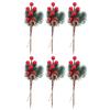 6PCS Artificial Pine Branches with Red Berry and Cone Decorative Pine Needle Picks for Garden
