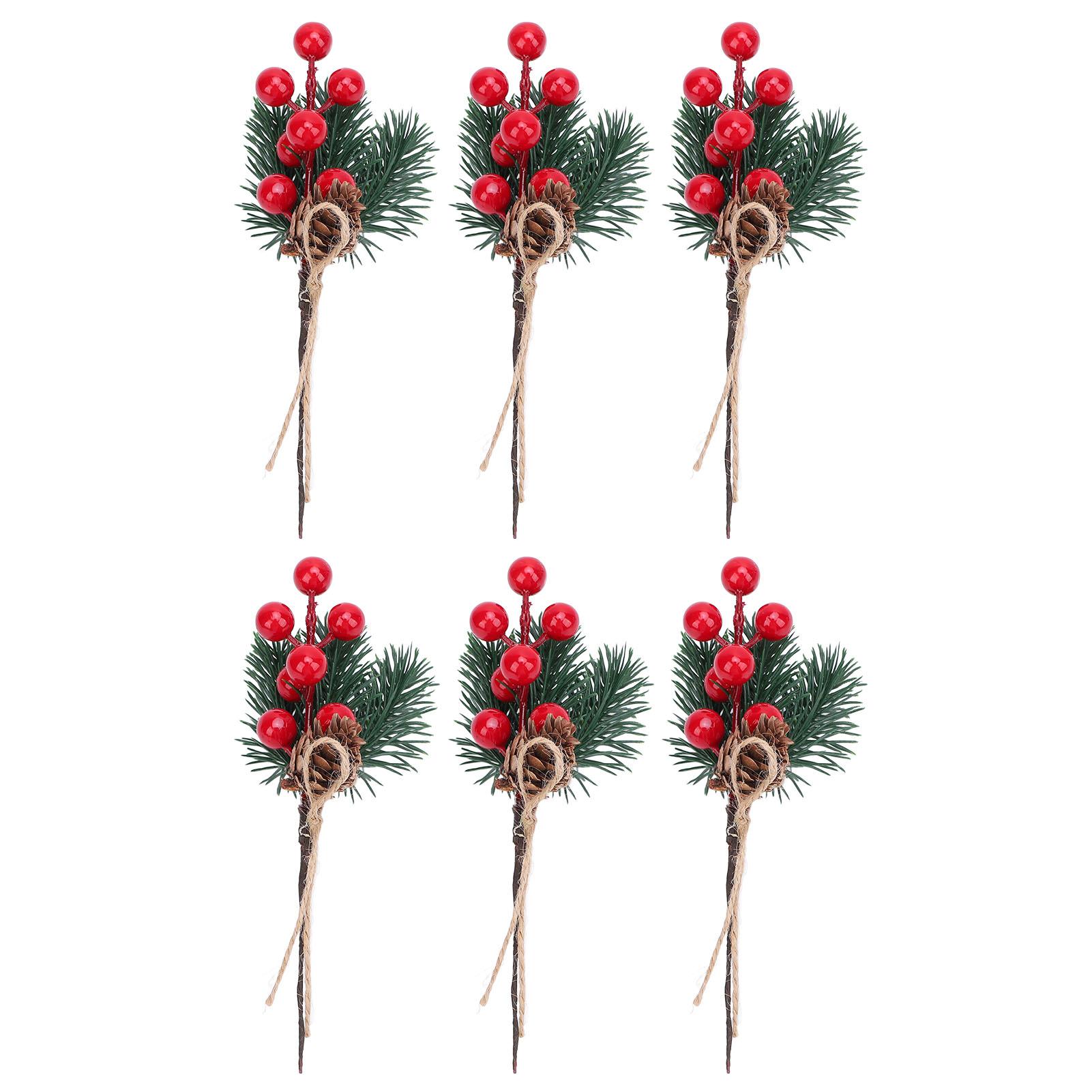 

6PCS Artificial Pine Branches with Red Berry and Cone Decorative Pine Needle Picks for Garden