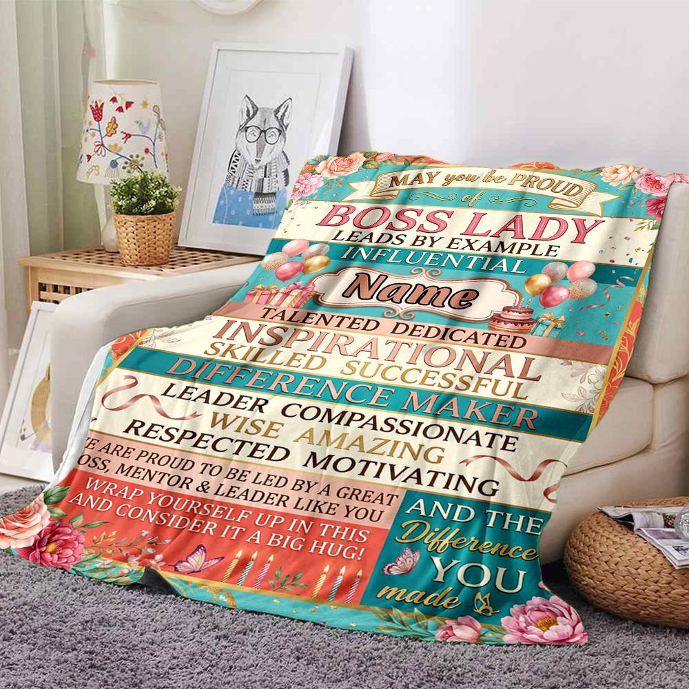 Boss Lady Inspiration Personalized Name Blankets Soft And Comfortable Against The Skin Naps And The Office A Wonderful Gift For Friends Family And