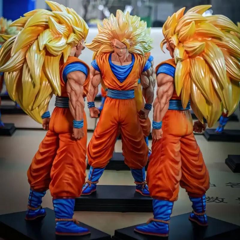 34cm Anime Dragon Ball Z Super Saiyan 3 Son Goku Action Figures Standing Model Pvc Statue Desktop Decoration Ornament Toys Gifts