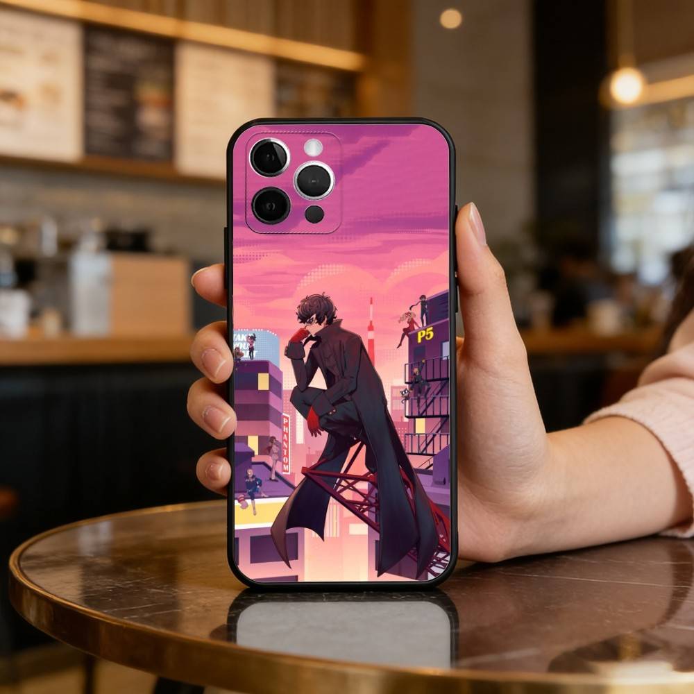 COOL Anime P-Persona 5 Phone Case For iPhone 17,16,15,14,13,12,11 Plus,Pro Max,Soft Silicone Black Cover