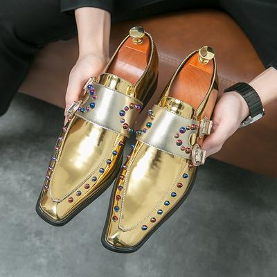 Couple Blue Enchantress Chelsea Gold Boots Pointed Large Size High Heel Men'S Leather Shoes Metal Spike Loafers