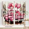 2PCS Pink Love Truck Romantic Curtains   American Sweet Element Style   Bedroom and Living Room   Drawbar Pocket Decoration