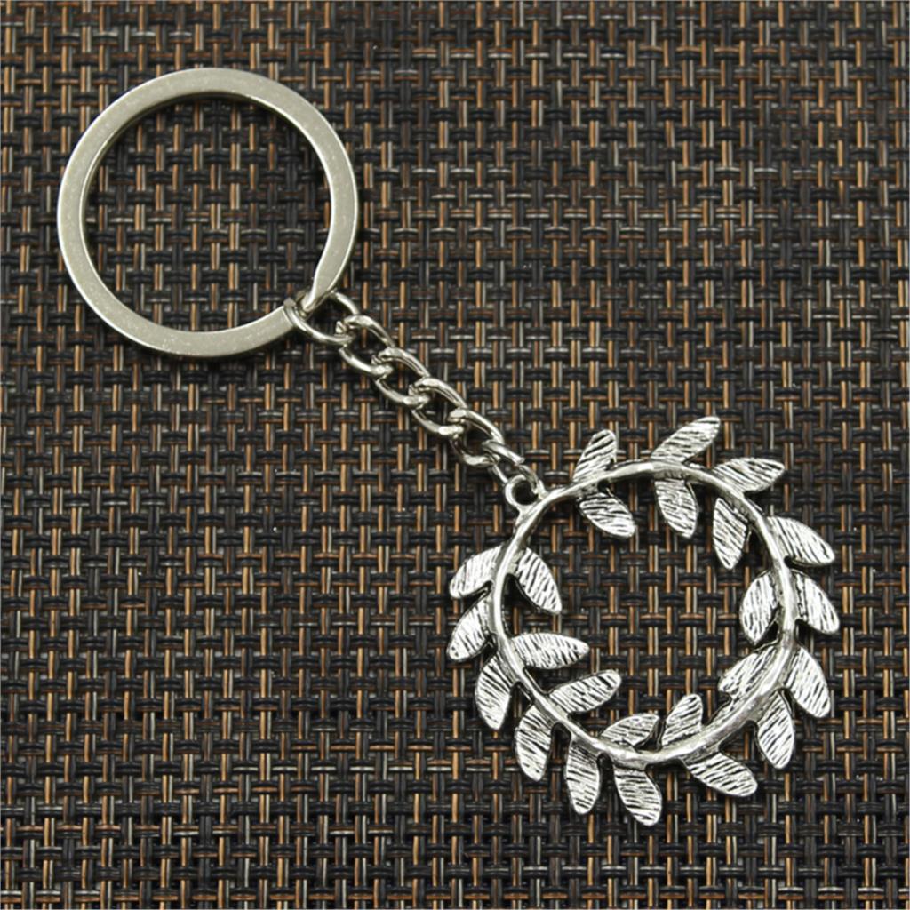 Fashion Olive Branch Wreath 41x36mm Pendant 30mm Key Ring Chain Bronze   Men Car Gift Souvenirs Keychain