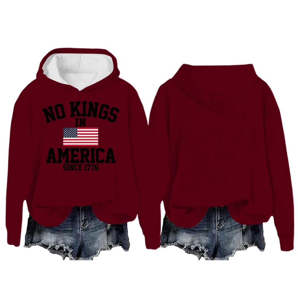 Women's Round Neck Long Sleeve Printed Pullover Hooded Sweatshirt