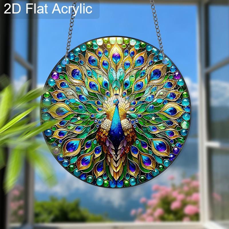 Acrylic Peacock Stained Glass Style Suncatcher, Vibrant Feather Window Hanging Ornament for Art and Animal Lovers