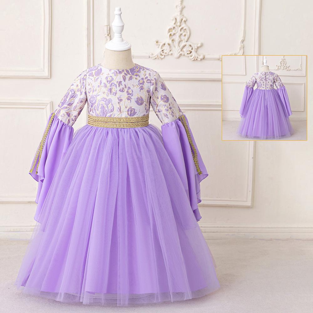 Flower Girl Princess Dress For Weddings Summer Kid Formal Bow Long Gown For School Evening Party Children New Year Cloth